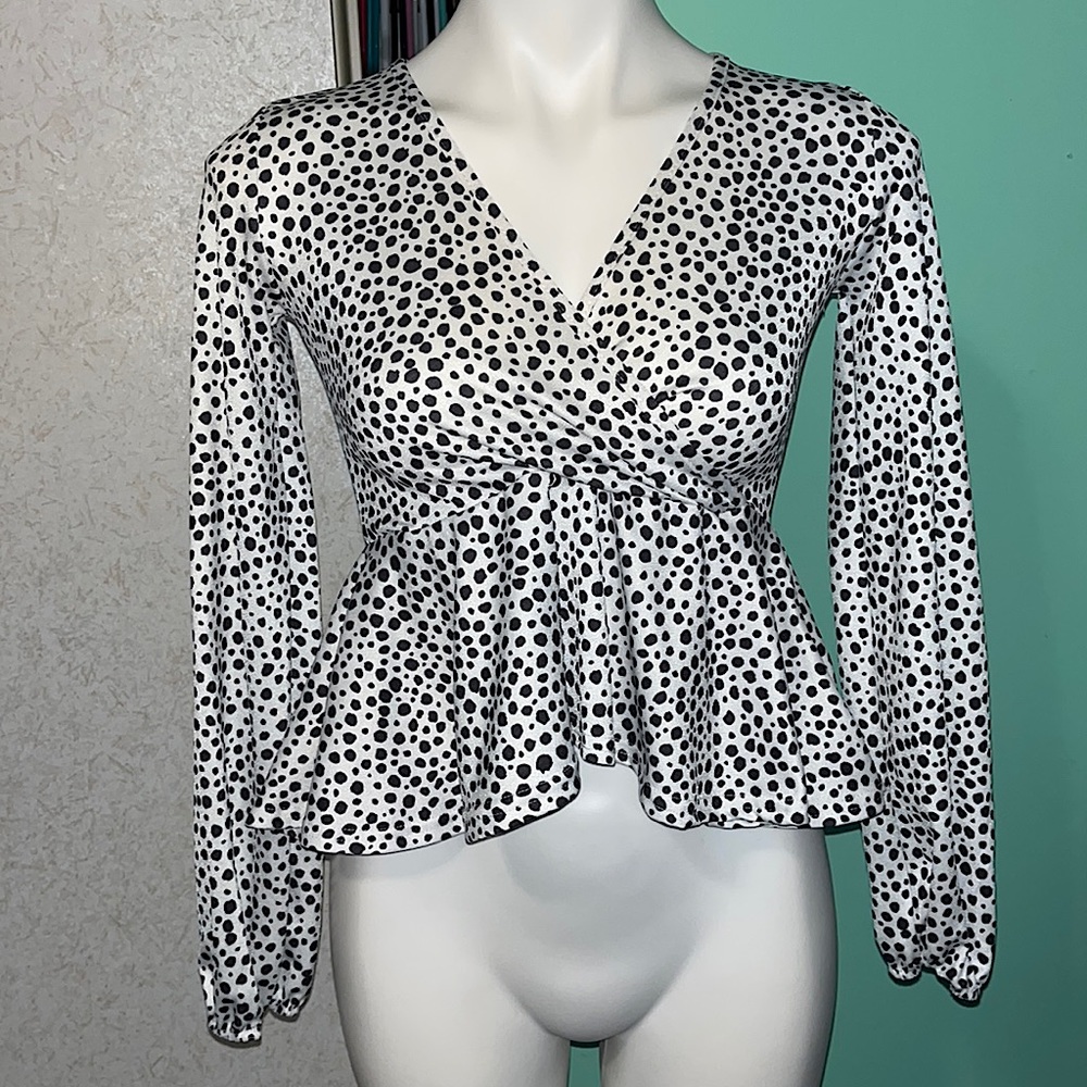 nasty gal long sleeve peplum dotted top